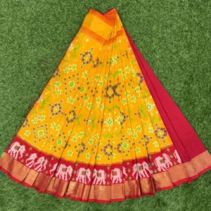 Pochampally Ikkat Silk pavada, Handloom Silk Lehengas, pochampally silk lehenga, Silk Pavada free size, ikkat pattu lehengas