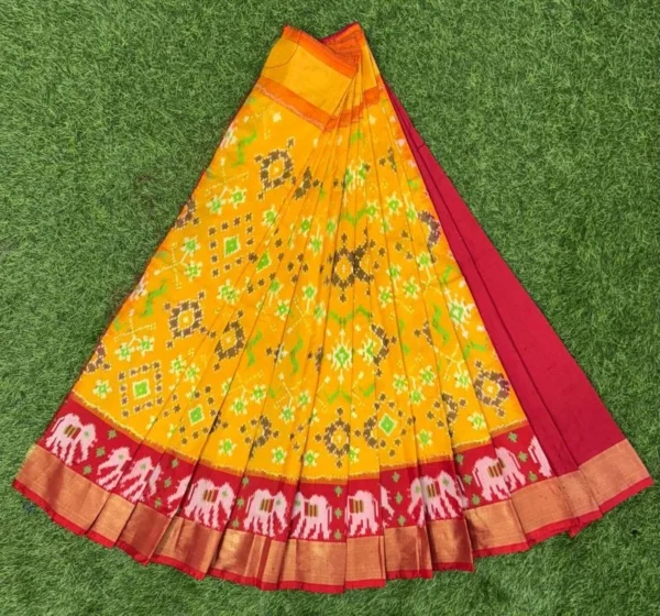 Pochampally Ikkat Silk pavada, Handloom Silk Lehengas, pochampally silk lehenga, Silk Pavada free size, ikkat pattu lehengas