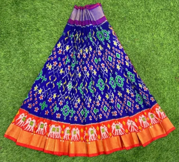Pochampally Ikkat Silk pavada, Handloom Silk Lehengas, pochampally silk lehenga, Silk Pavada free size, ikkat pattu lehengas