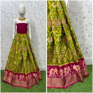 Pochampally Ikkat Silk pavada, Handloom Silk Lehengas, pochampally silk lehenga, Silk Pavada free size, ikkat pattu lehengas