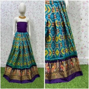 Pochampally Ikkat Silk pavada, Handloom Silk Lehengas, pochampally silk lehenga, Silk Pavada free size, ikkat pattu lehengas