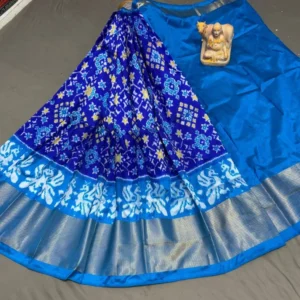 Pochampally Ikkat Silk Lehengas, Handloom Silk Lehengas, Ikkat Pavada, Silk Pavada free size, ikkat pattu lehengas