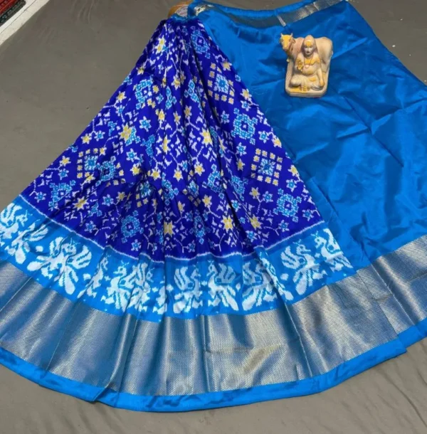 Pochampally Ikkat Silk Lehengas, Handloom Silk Lehengas, Ikkat Pavada, Silk Pavada free size, ikkat pattu lehengas