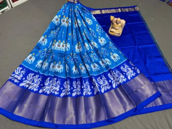 Pochampally Ikkat Silk Lehengas, Handloom Silk Lehengas, Ikkat Pavada, Silk Pavada free size, ikkat pattu lehengas