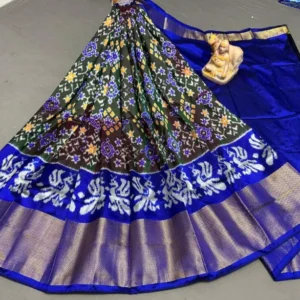 Pochampally Ikkat Silk Lehengas, Handloom Silk Lehengas, Ikkat Pavada, Silk Pavada free size, ikkat pattu lehengas