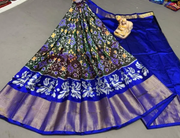 Pochampally Ikkat Silk Lehengas, Handloom Silk Lehengas, Ikkat Pavada, Silk Pavada free size, ikkat pattu lehengas