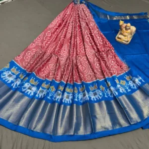 Pochampally Ikkat Silk Lehengas, Handloom Silk Lehengas, Ikkat Pavada, Silk Pavada free size, ikkat pattu lehengas