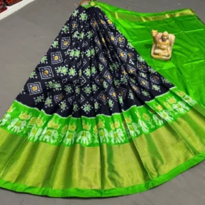 Pochampally Ikkat Silk Lehengas, Handloom Silk Lehengas, Ikkat Pavada, Silk Pavada free size, ikkat pattu lehengas