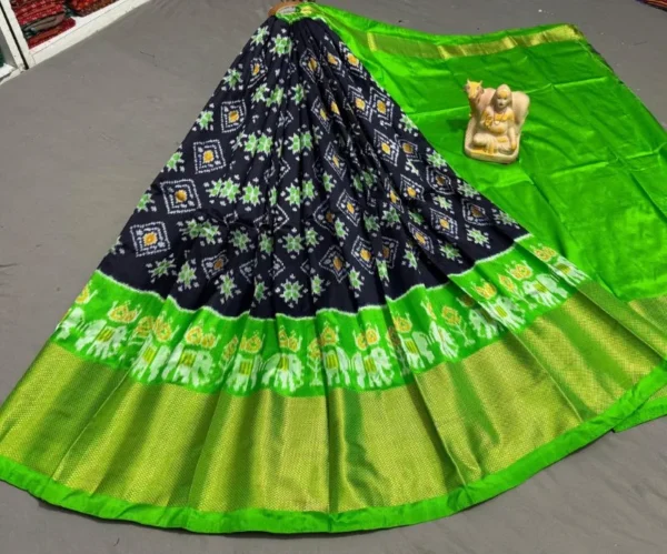 Pochampally Ikkat Silk Lehengas, Handloom Silk Lehengas, Ikkat Pavada, Silk Pavada free size, ikkat pattu lehengas