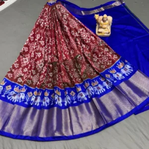 Pochampally Ikkat Silk Lehengas, Handloom Silk Lehengas, Ikkat Pavada, Silk Pavada free size, ikkat pattu lehengas