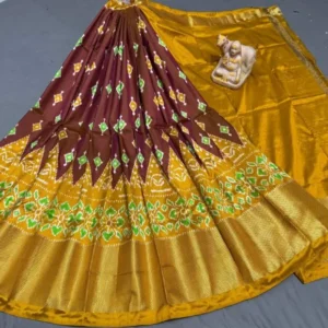 Pochampally Ikkat Silk Lehengas, Handloom Silk Lehengas, Ikkat Pavada, Silk Pavada free size, ikkat pattu lehengas