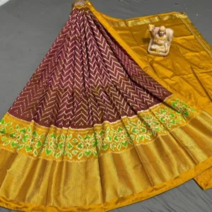 Pochampally Ikkat Silk Lehengas, Handloom Silk Lehengas, Ikkat Pavada, Silk Pavada free size, ikkat pattu lehengas