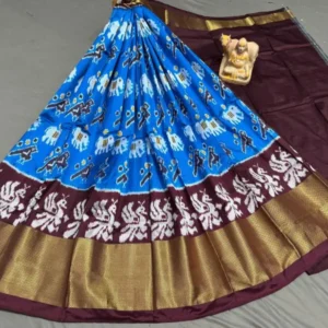 Pochampally Ikkat Silk Lehengas, Handloom Silk Lehengas, Ikkat Pavada, Silk Pavada free size, ikkat pattu lehengas
