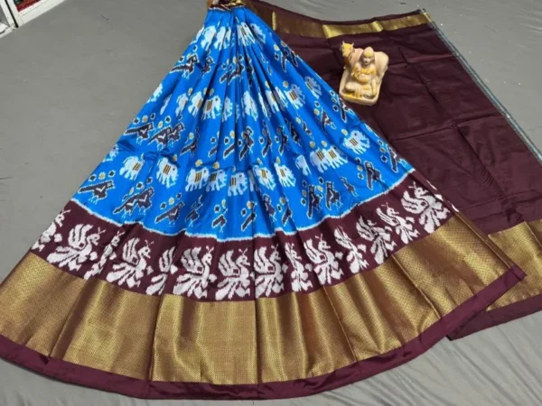 Pochampally Ikkat Silk Lehengas, Handloom Silk Lehengas, Ikkat Pavada, Silk Pavada free size, ikkat pattu lehengas