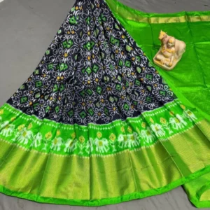 Pochampally Ikkat Silk Lehengas, Handloom Silk Lehengas, Ikkat Pavada, Silk Pavada free size, ikkat pattu lehengas