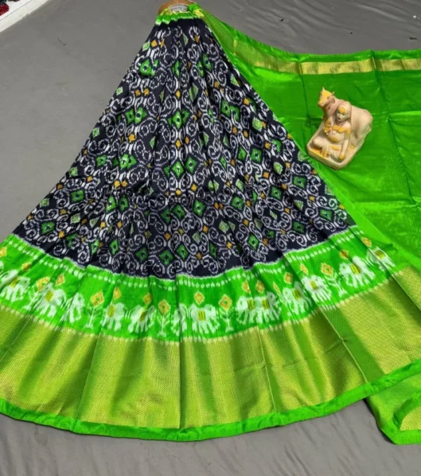 Pochampally Ikkat Silk Lehengas, Handloom Silk Lehengas, Ikkat Pavada, Silk Pavada free size, ikkat pattu lehengas