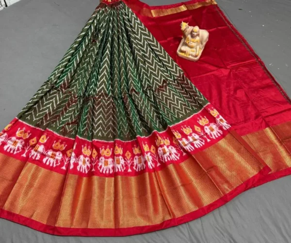 Pochampally Ikkat Silk Lehengas, Handloom Silk Lehengas, Ikkat Pavada, Silk Pavada free size, ikkat pattu lehengas