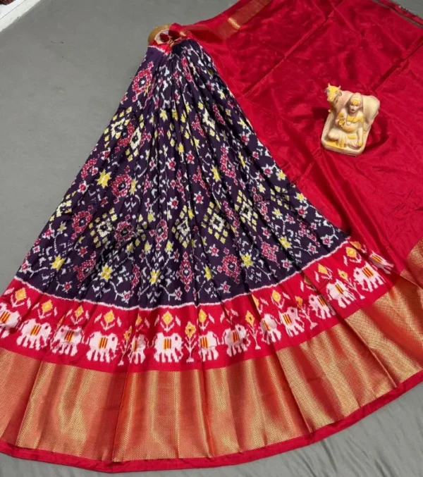 Pochampally Ikkat Silk Lehengas, Handloom Silk Lehengas, Ikkat Pavada, Silk Pavada free size, ikkat pattu lehengas