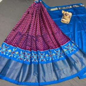 Pochampally Ikkat Silk Lehengas, Handloom Silk Lehengas, Ikkat Pavada, Silk Pavada free size, ikkat pattu lehengas