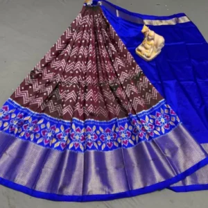 Pochampally Ikkat Silk Lehengas, Handloom Silk Lehengas, Ikkat Pavada, Silk Pavada free size, ikkat pattu lehengas