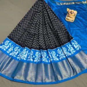 Pochampally Ikkat Silk Lehengas, Handloom Silk Lehengas, Ikkat Pavada, Silk Pavada free size, ikkat pattu lehengas