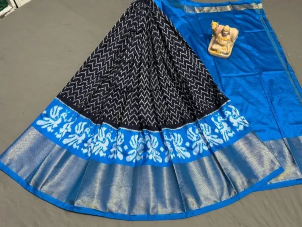 Pochampally Ikkat Silk Lehengas, Handloom Silk Lehengas, Ikkat Pavada, Silk Pavada free size, ikkat pattu lehengas