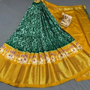 Pochampally Ikkat Silk Lehengas, Handloom Silk Lehengas, Ikkat Pavada, Silk Pavada free size, ikkat pattu lehengas