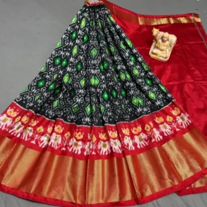 Pochampally Ikkat Silk Lehengas, Handloom Silk Lehengas, Ikkat Pavada, Silk Pavada free size, ikkat pattu lehengas