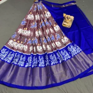 Pochampally Ikkat Silk Lehengas, Handloom Silk Lehengas, Ikkat Pavada, Silk Pavada free size, ikkat pattu lehengas