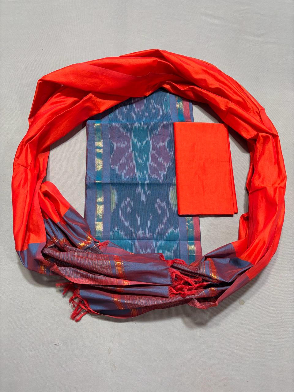 Ikkat Pochampally Handloom Silk Mix Ethnic Dress Material -SSMD0035