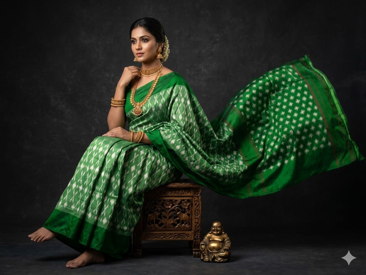 Pure Ikkat Silk Sarees Light Weight Without Blouse