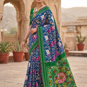 Pochampally Double Ikkat Silk Sarees With Blouse DLS130028
