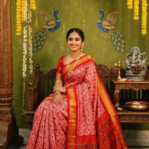 Double Ikkat Pochampally Silk  Saree  With Blouse | Handloom Sarees -PRSS120012
