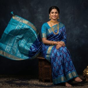 Double Ikkat Pochampally Silk  Saree  With Blouse | Handloom Sarees -PRSS120027