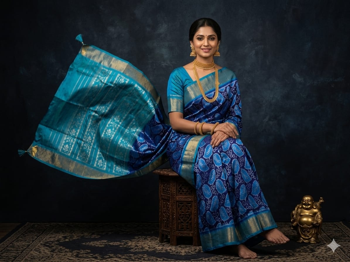 Double Ikkat Pochampally Silk Saree With Blouse | Handloom Sarees -PRSS120027