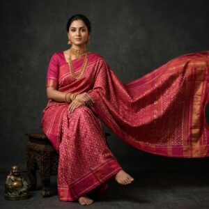 Double Ikkat Pochampally Silk  Saree  With Blouse | Handloom Sarees -PRSS120033