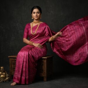 Double Ikkat Pochampally Silk  Saree  With Blouse | Handloom Sarees -PRSS120036