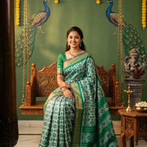 Double Ikkat Pochampally Silk  Saree  With Blouse | Handloom Sarees -PRSS120037