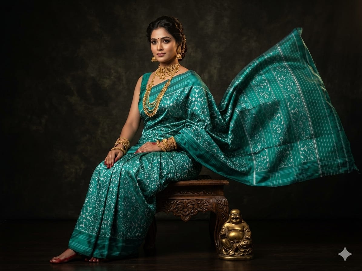 Double Ikkat Pochampally Silk Saree With Blouse | Handloom Sarees -PRSS120039