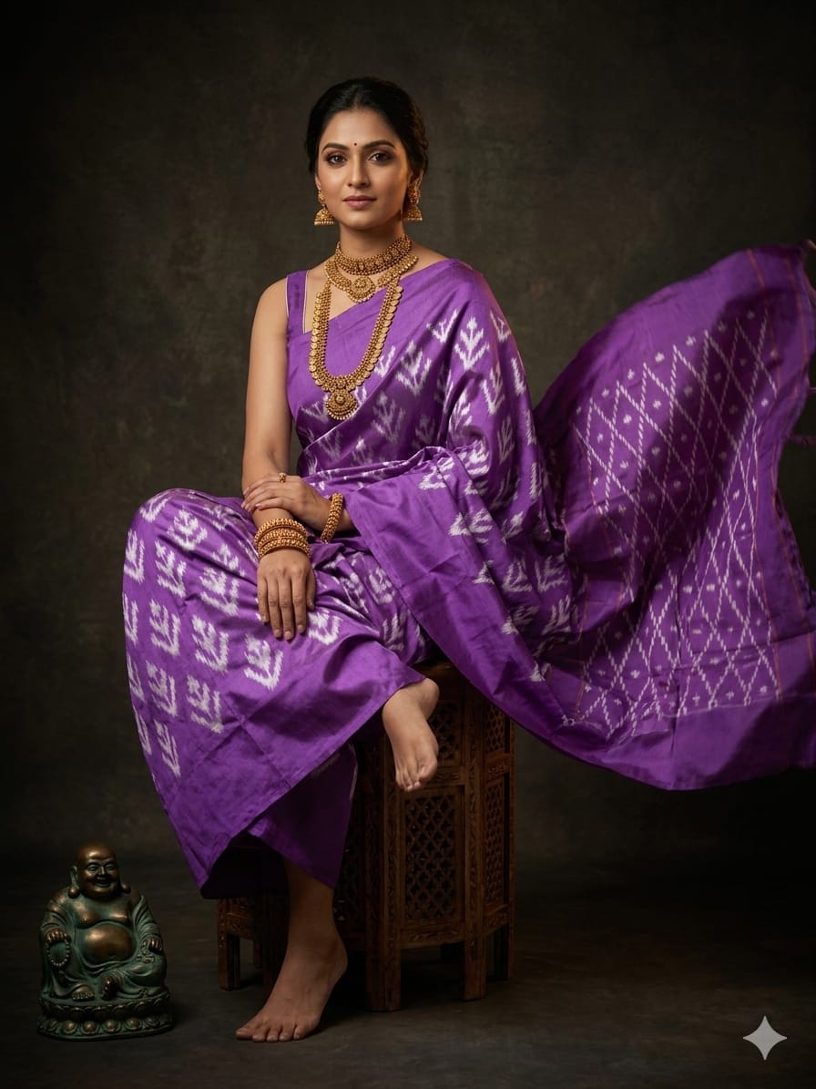 Pochampally Ikkat Silk Saree Light Weight Without Blouse -PRSS69002