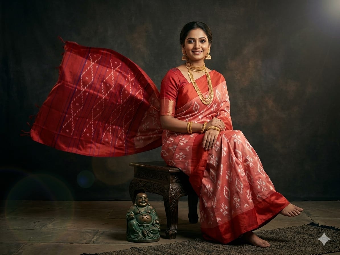 Pochampally Ikkat Silk Saree Light Weight Without Blouse -PRSS69008