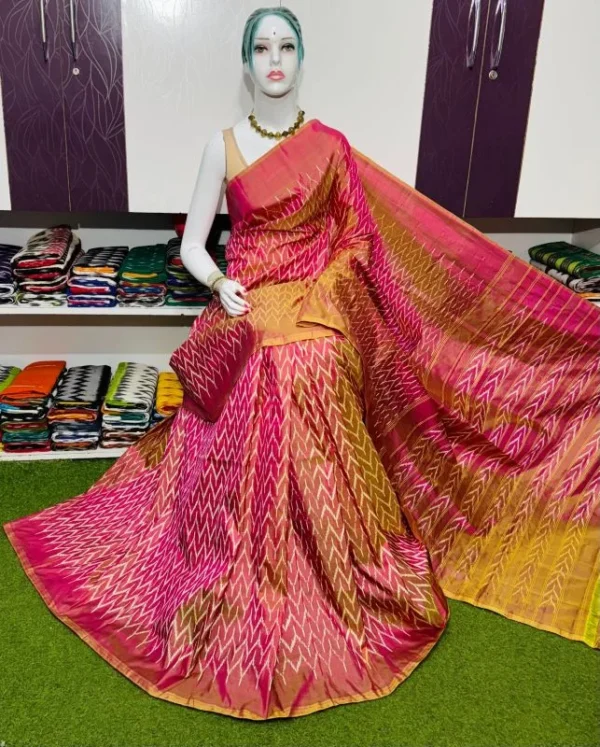 Pochampally silk sarees, ikkat silk sarees with blouse, pochampally ikkat sarees, double ikkat silk sarees, Pattu sarees