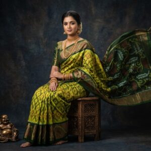 Pure Ikkat Sico  Silk Cotton  Sarees, 8 Inch Border Handloom Saree With Blouse - PRS8SICO00010