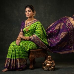 Pure Ikkat Sico  Silk Cotton  Sarees, 8 Inch Border Handloom Saree With Blouse - PRS8SICO00011