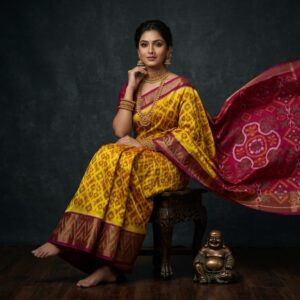 Pure Ikkat Sico Silk Cotton Sarees, 8 Inch Border Handloom Saree With Blouse - PRS8SICO00018