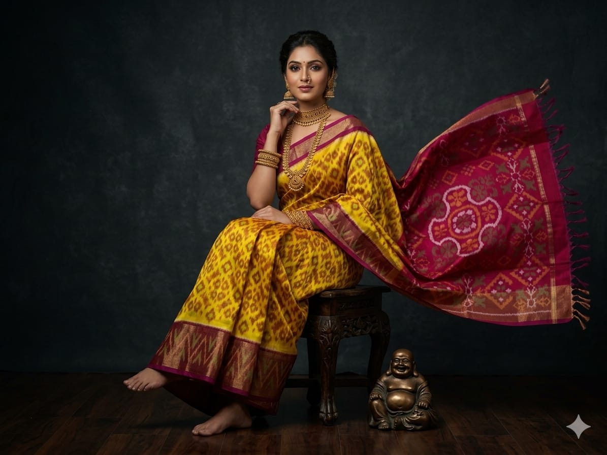 Pure Ikkat Sico Silk Cotton Sarees, 8 Inch Border Handloom Saree With Blouse - PRS8SICO00018