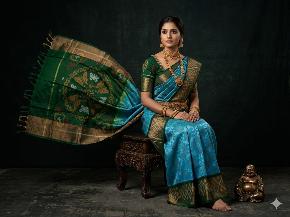 Pure Ikkat Sico Silk Cotton Sarees, 8 Inch Border Handloom Saree With Blouse - PRS8SICO00024