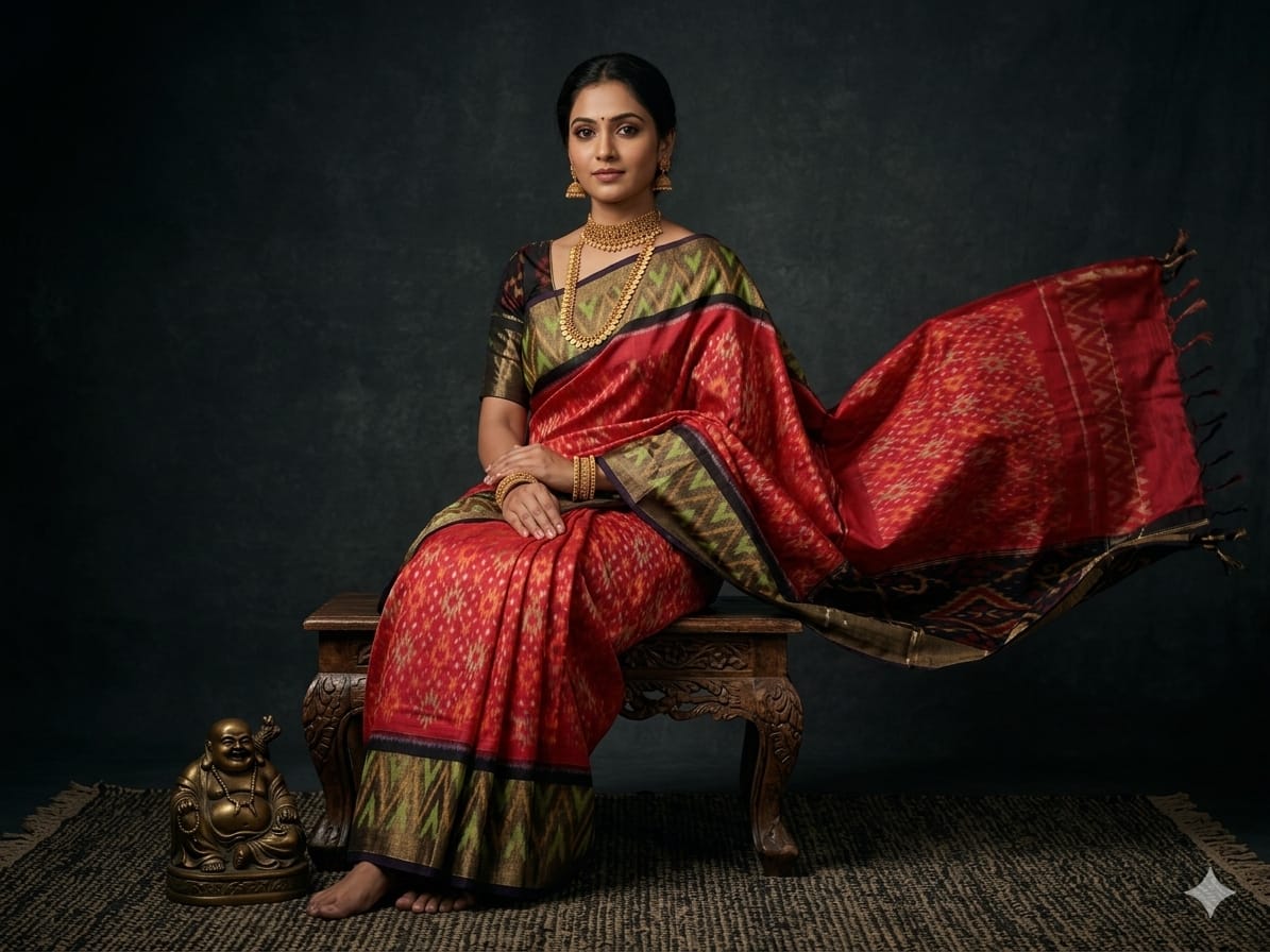 Pure Ikkat Sico Silk Cotton Sarees, 8 Inch Border Handloom Saree With Blouse - PRS8SICO00038