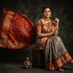 Pure Ikkat Sico  Silk Cotton  Sarees, 8 Inch Border Handloom Saree With Blouse - PRS8SICO00039