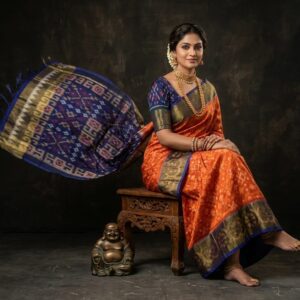 Pure Ikkat Sico Silk Cotton Sarees, 8 Inch Border Handloom Saree With Blouse - PRS8SICO0004